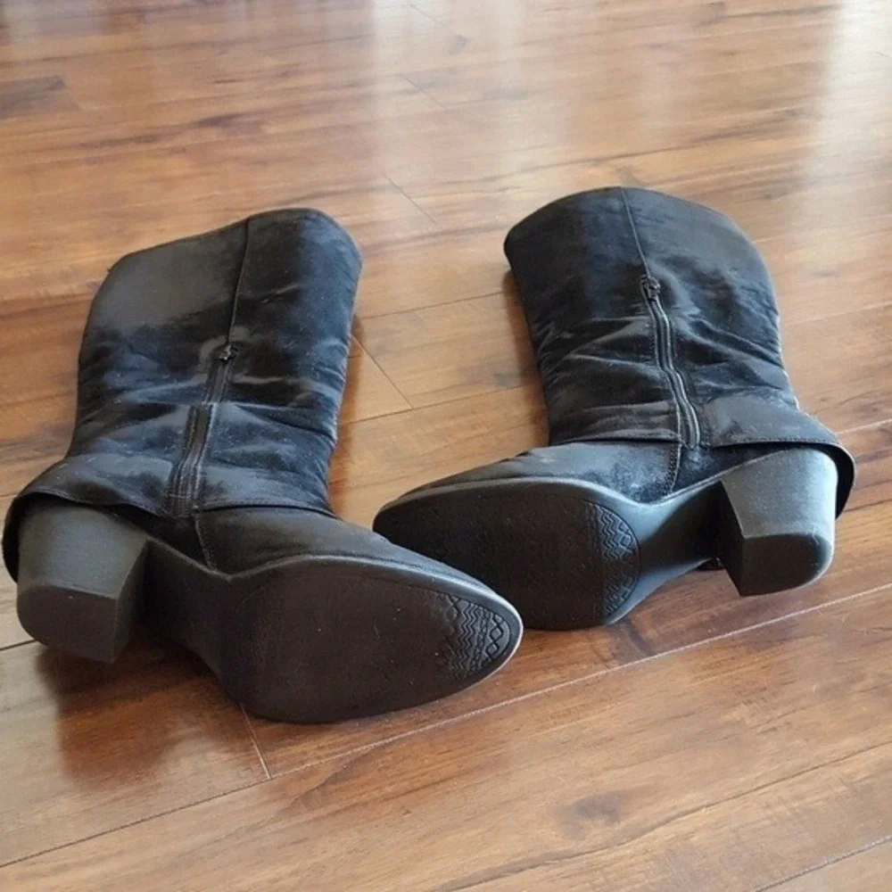 POP Y2K Heaven Black Tall Gaiter Boots Pointed Toe Block Heel Womens 10M